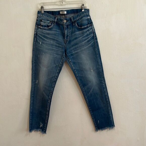 Authenic Moussy  Women's Jeans SZ 29  Light Wash Distressed Mid Rise Straight - Picture 1 of 5